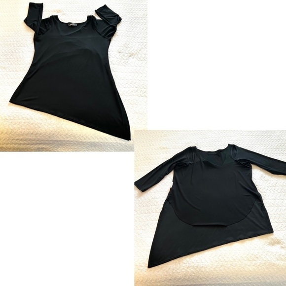 Sympli Nu Focus Asymmetric Hem Cut Out Shoulder 3/4 Sleeve Tunic Size 10 Black - Picture 12 of 17